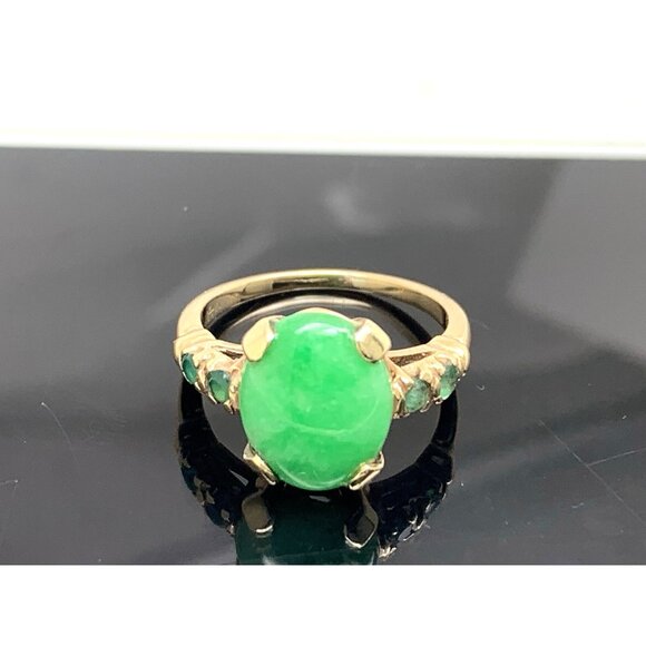 Green Jade Emerald Cocktail Ring 14k Yellow Gold Womens Estate Jewelry Size 5.75